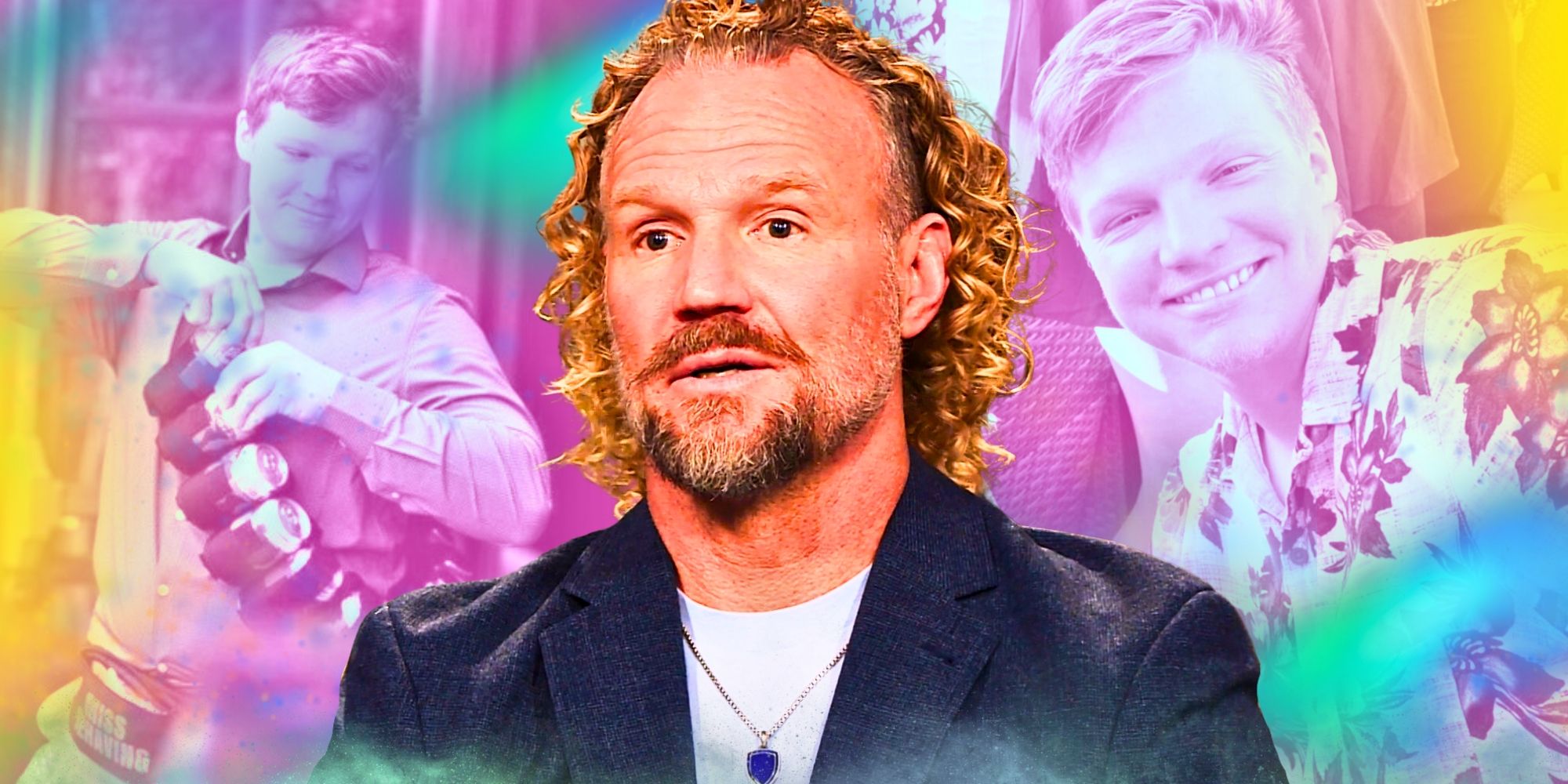 Sister wives kody brown with garrison montage pastel background kody wearing a suit