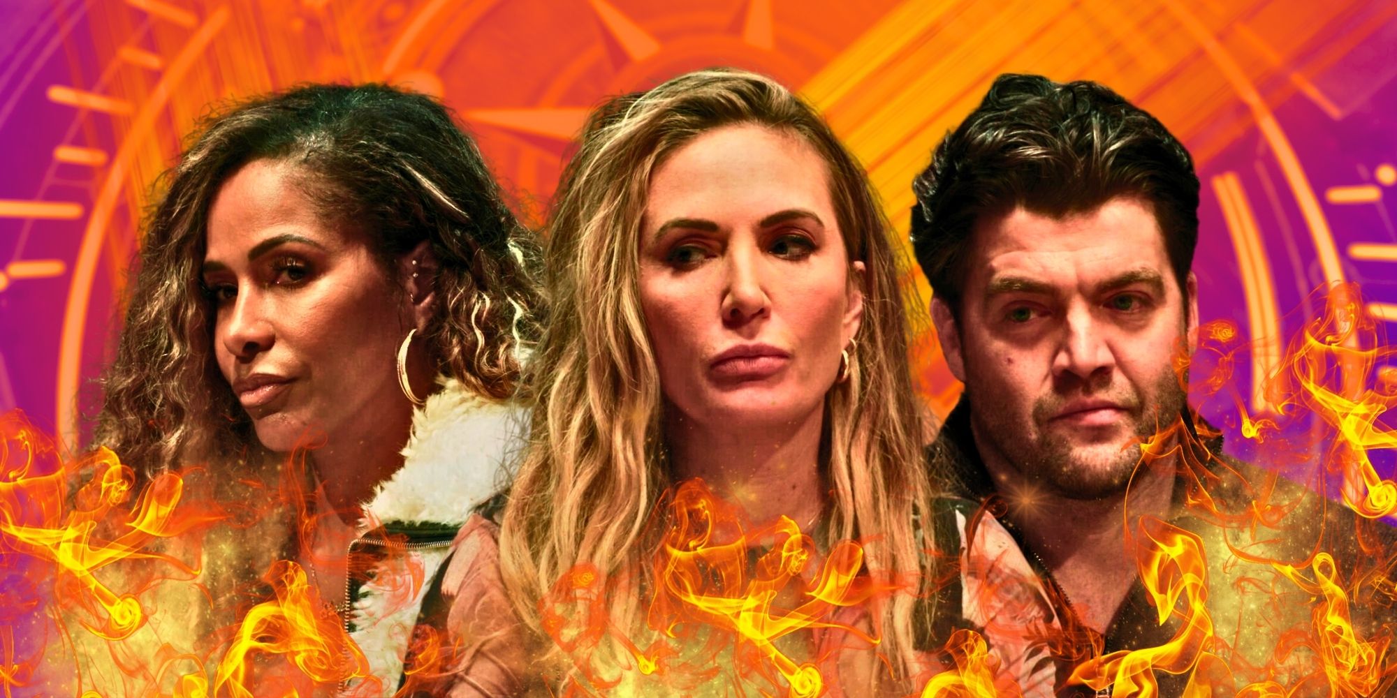 The Traitors Season 2 Kate Chastain Chris CT Tamburello Shereé Whitfield with flames