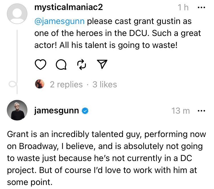 James Gunn Gives Supportive Response To The Flash Actor Grant Gustin Joining The DCU