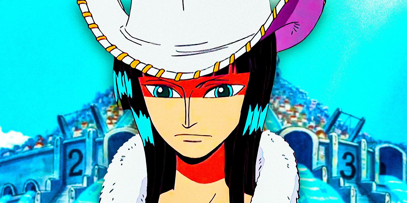 Nico Robin in front of the Water 7 gates in One Piece