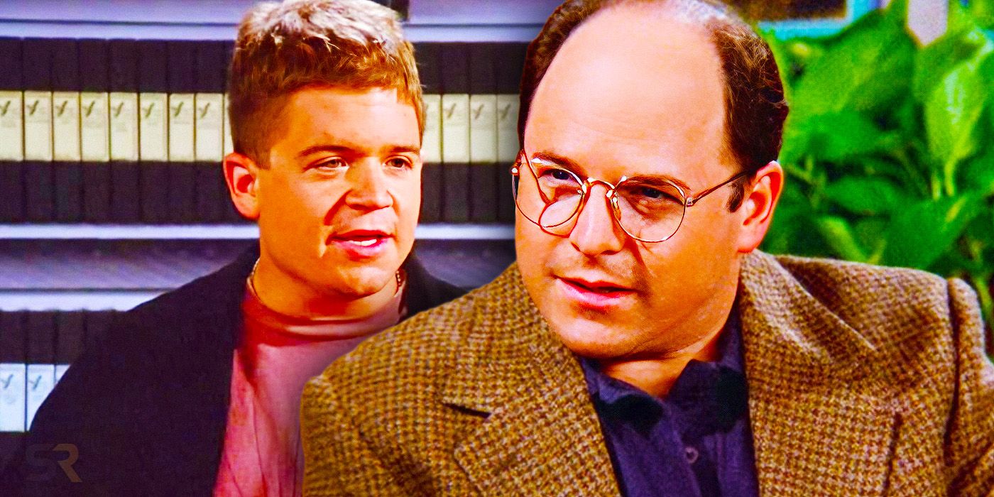 A blended image of Patton Oswalt as a video store clerk and Jason Alexander as George Costanza in Seinfeld