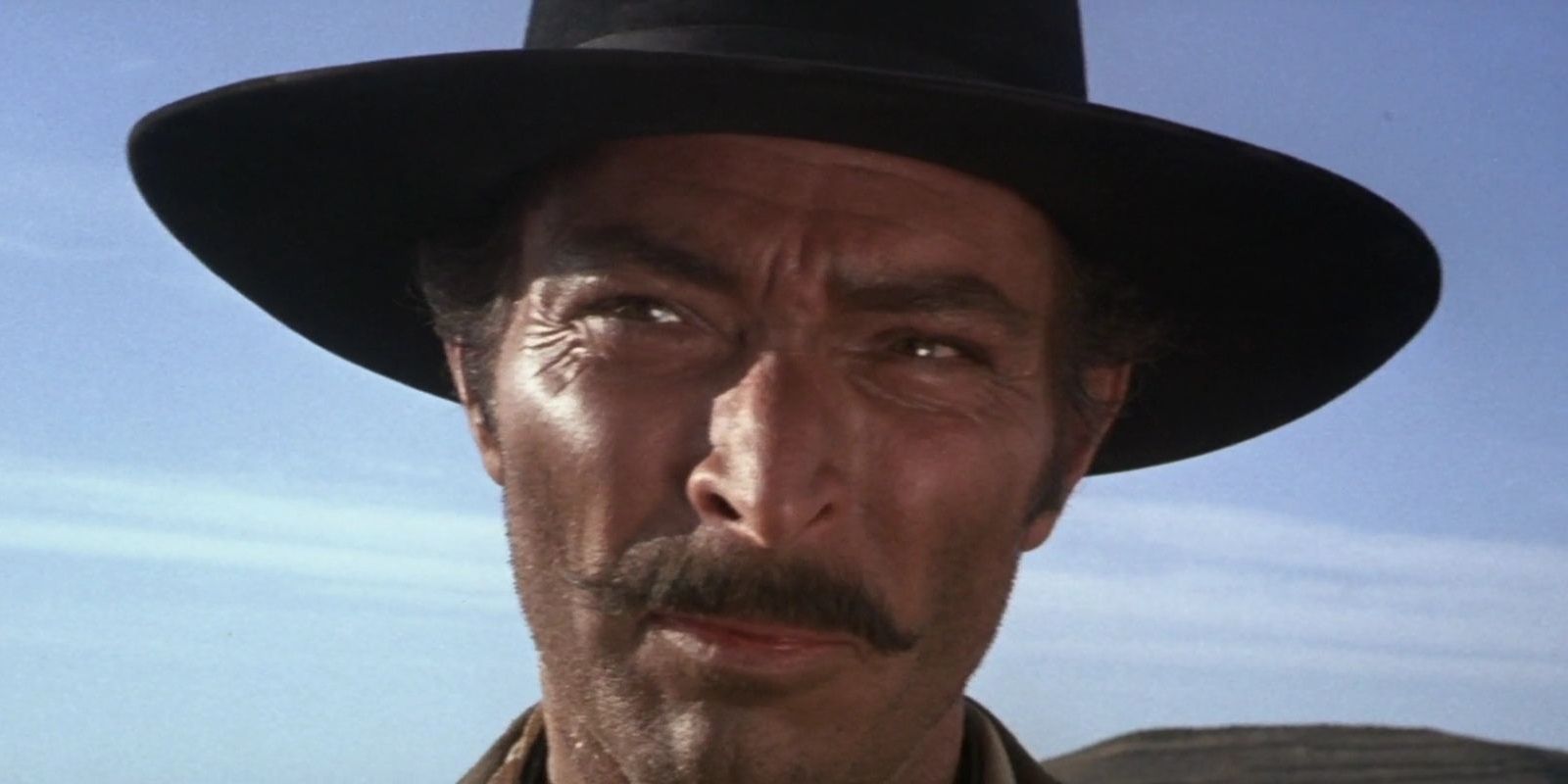 A closeup of Lee Van Cleef in The Good, the Bad, and the Ugly