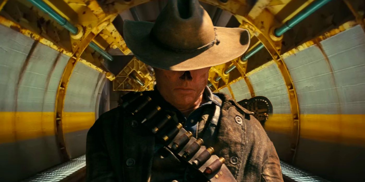 A Noseless Man in a Cowboy Hat in Front of a Bunker Tunnel from the Fallout Show