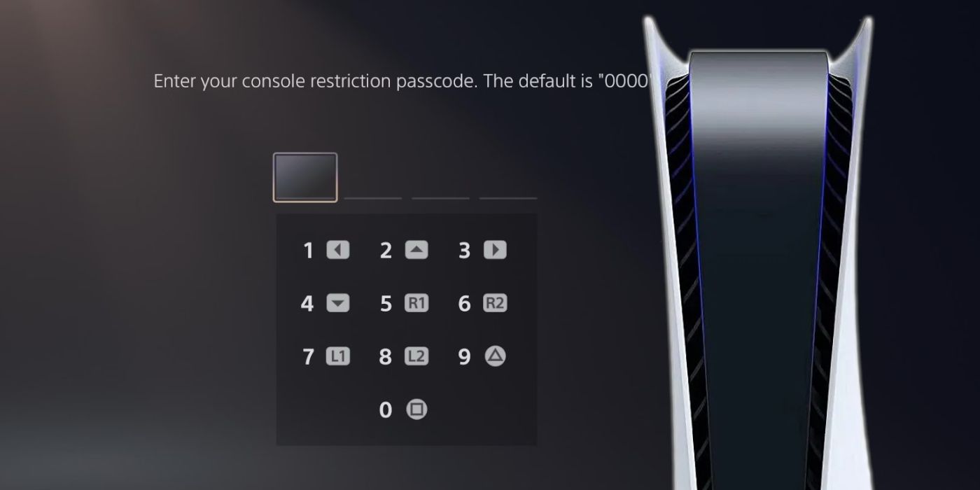 A PlayStation 5 with the passcode menu in the background
