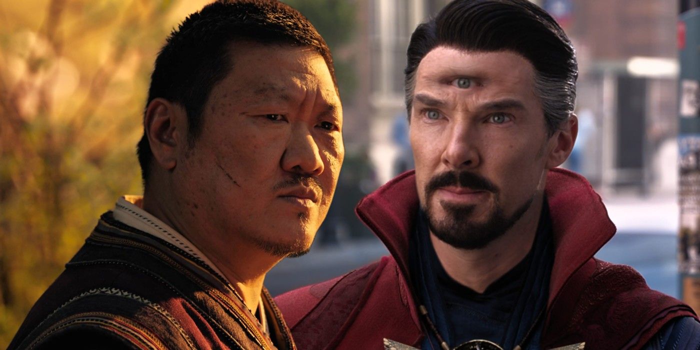 A split image of Wong and Doctor Strange at the end of Doctor Strange in the Multiverse of Madness