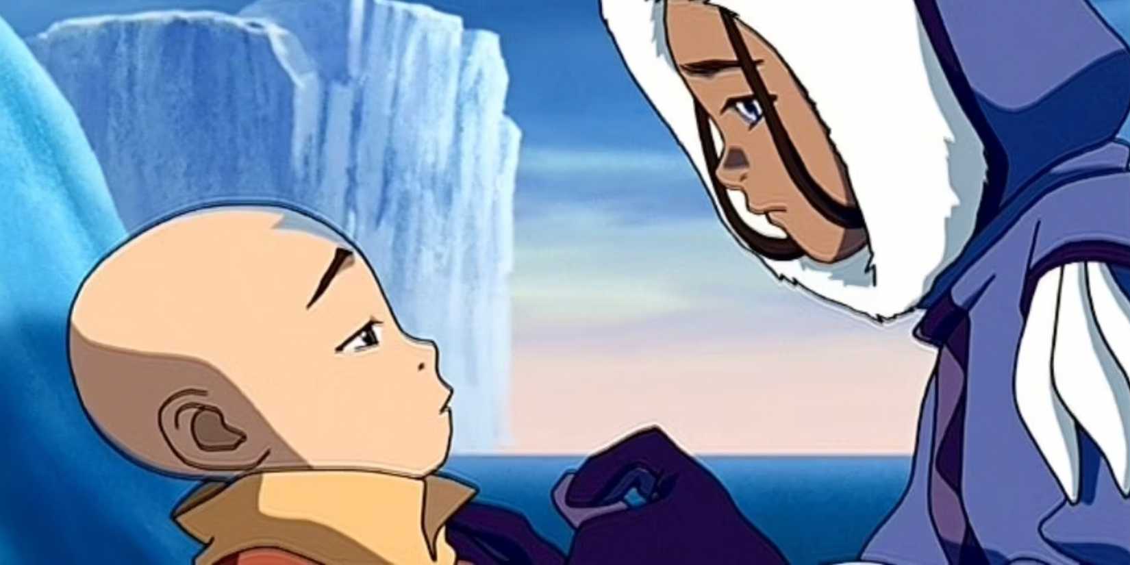 Aang and Katara talking in front of an iceberg in the first episode of Avatar The Last Airbender