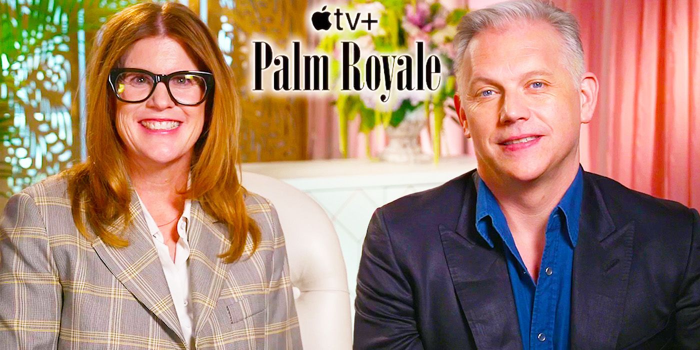 Edited image of Abe Sylvia & Katie O'Connell during Palm Royale interview