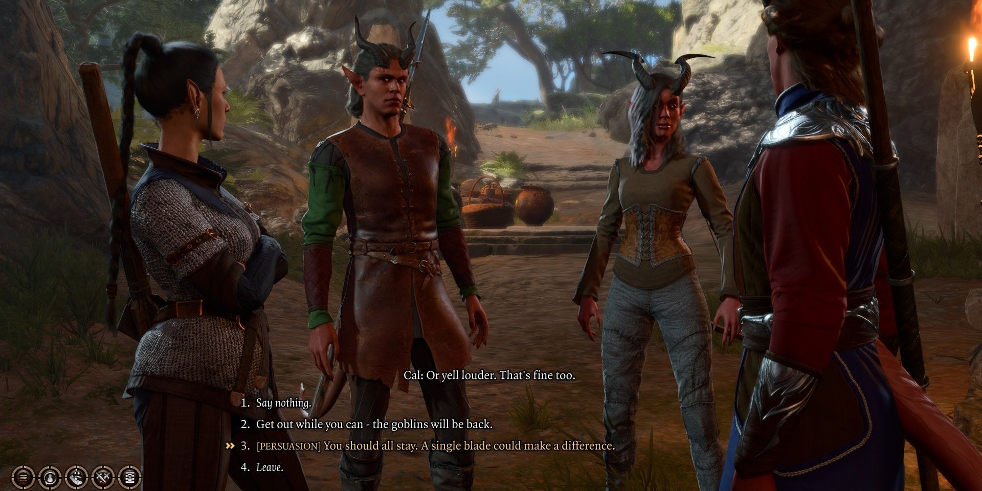 Act 1 The dialogue choice needed to make Rolan stay at the Grove in Baldur's Gate 3