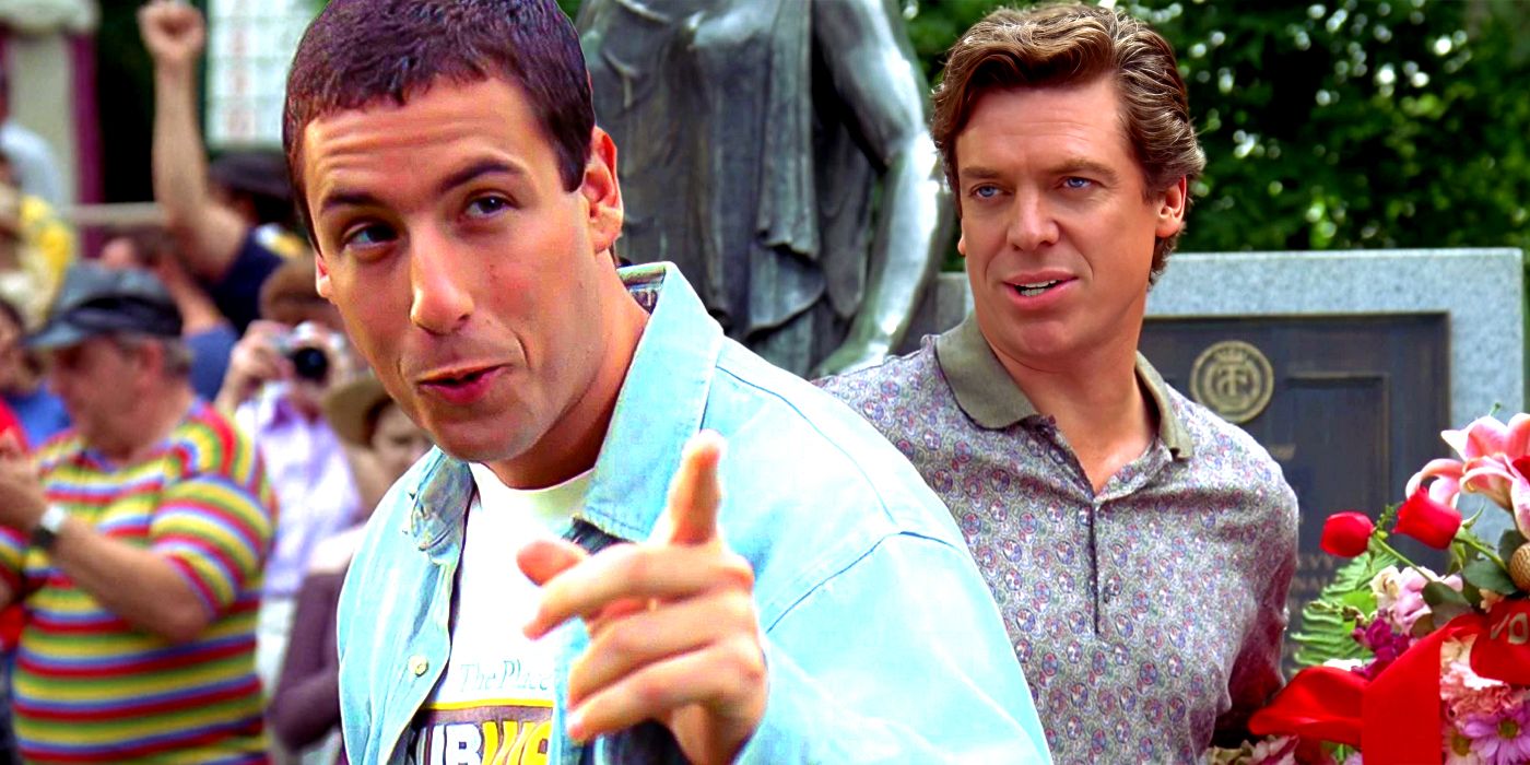 Adam Sandler as Happy pointing at Shooter in Happy Gilmore