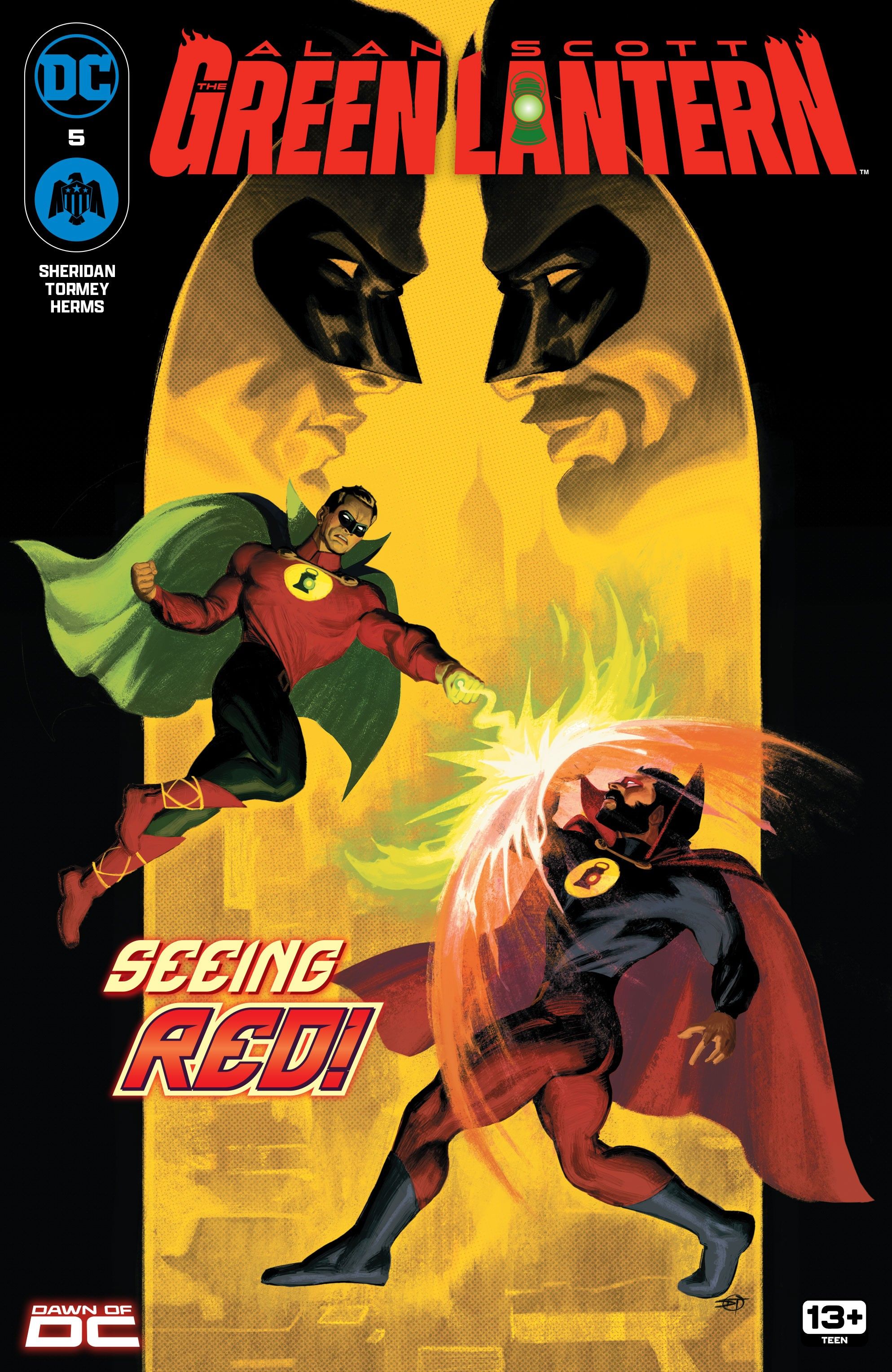 Imagem de Alan Scott Lanterna Verde lutando contra o Lanterna Vermelho