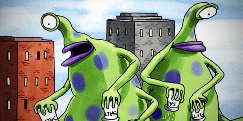 Aliens Sprinkling Salt in Far Side Comic Art