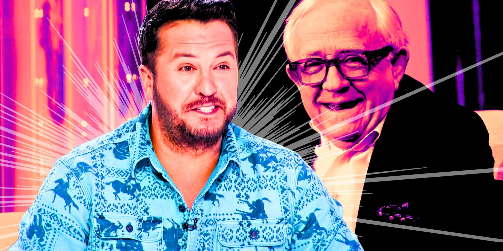 American Idol’s Luke Bryan looking surprised and actor Leslie Jordan smiling