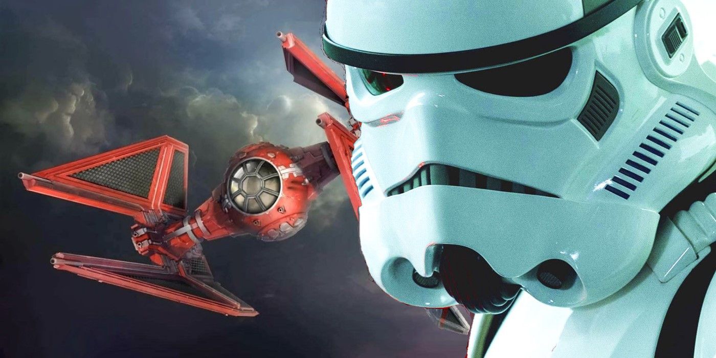An Imperial Stormtrooper and an Emperor's Royal Guard TIE Interceptor in Star Wars Legends.