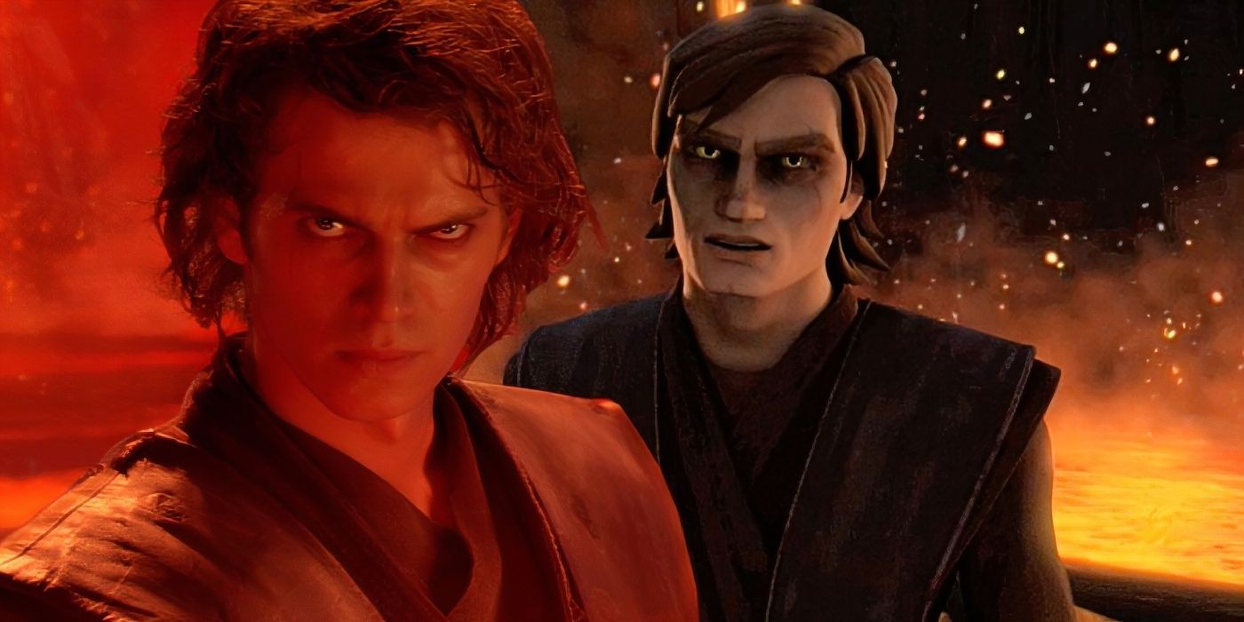 Anakin Skywalker caindo para o lado negro em live-action e em The Clone Wars.