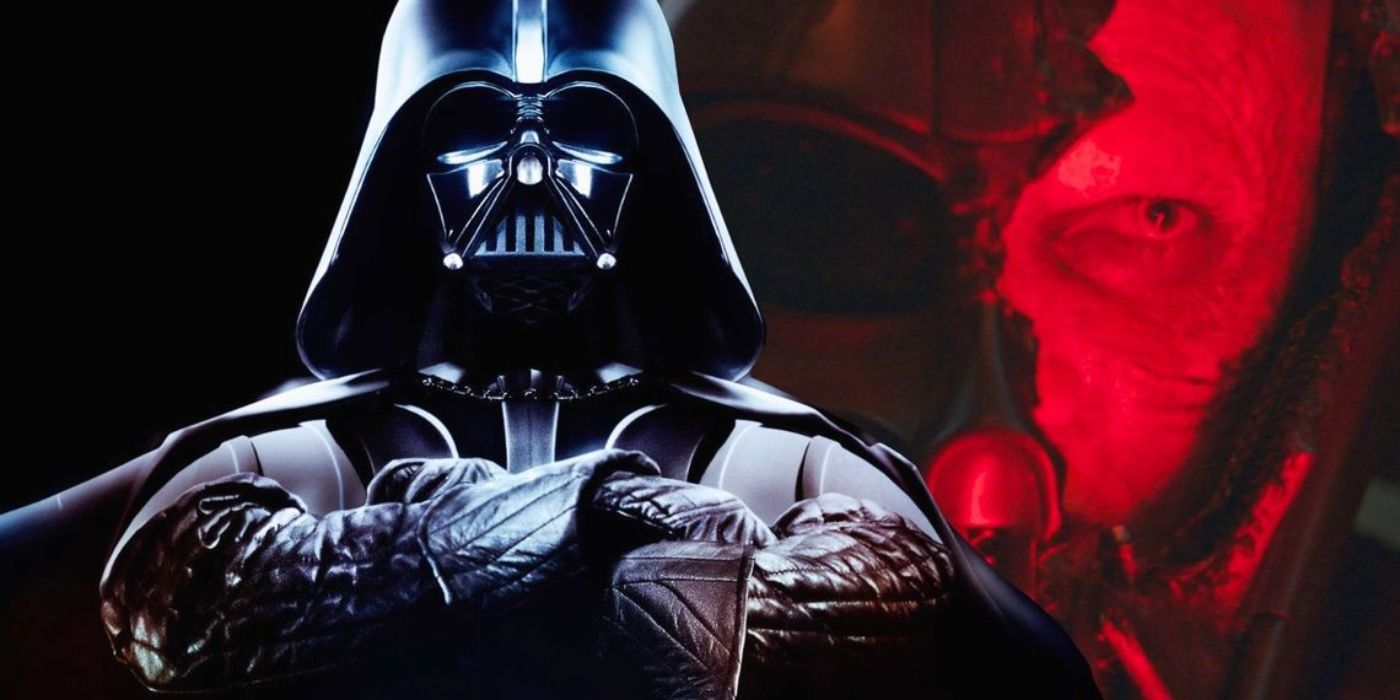 Darth Vader parado na sua frente com metade da máscara quebrada.