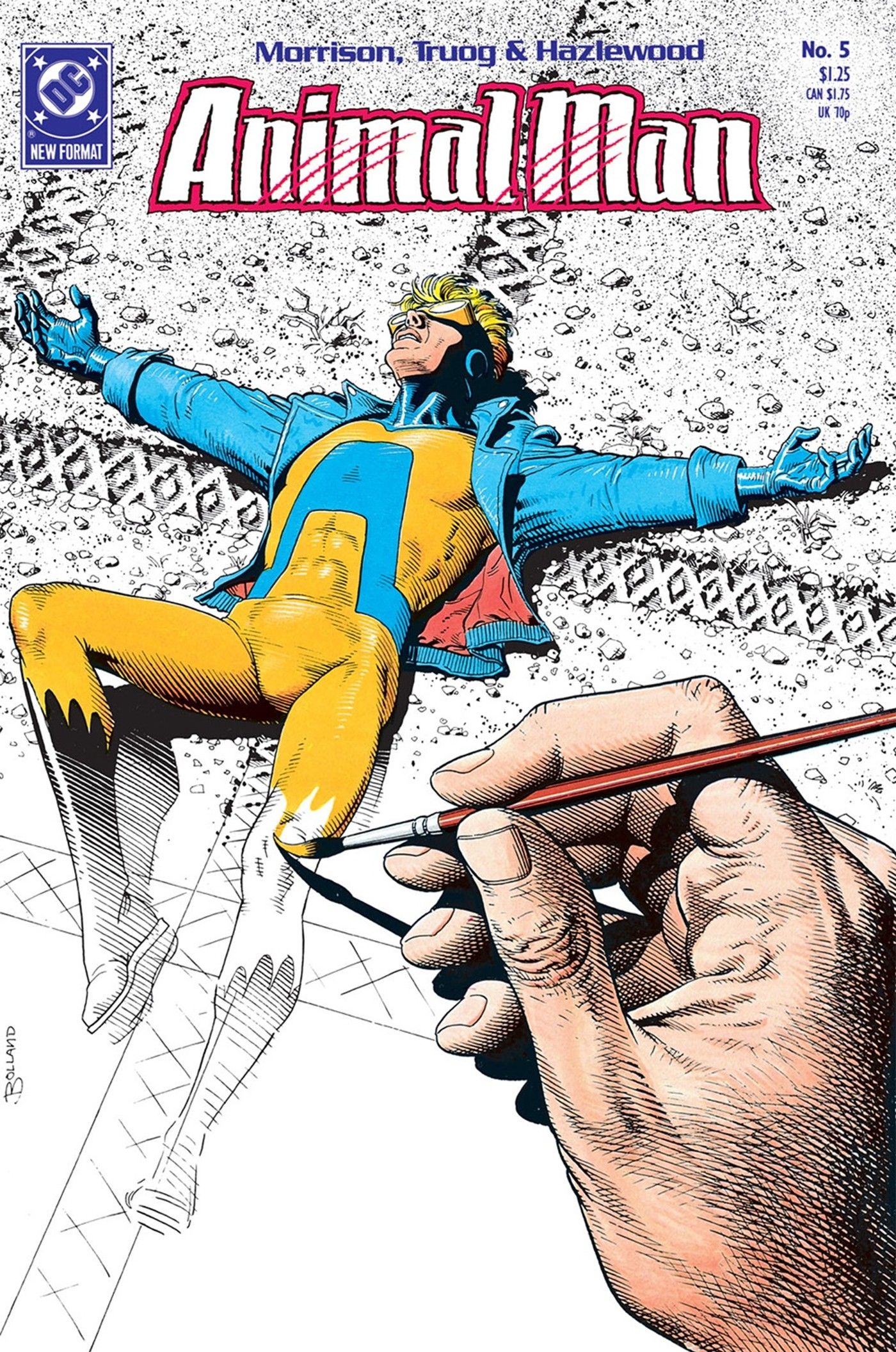  a human hand draws Animal Man into existence.