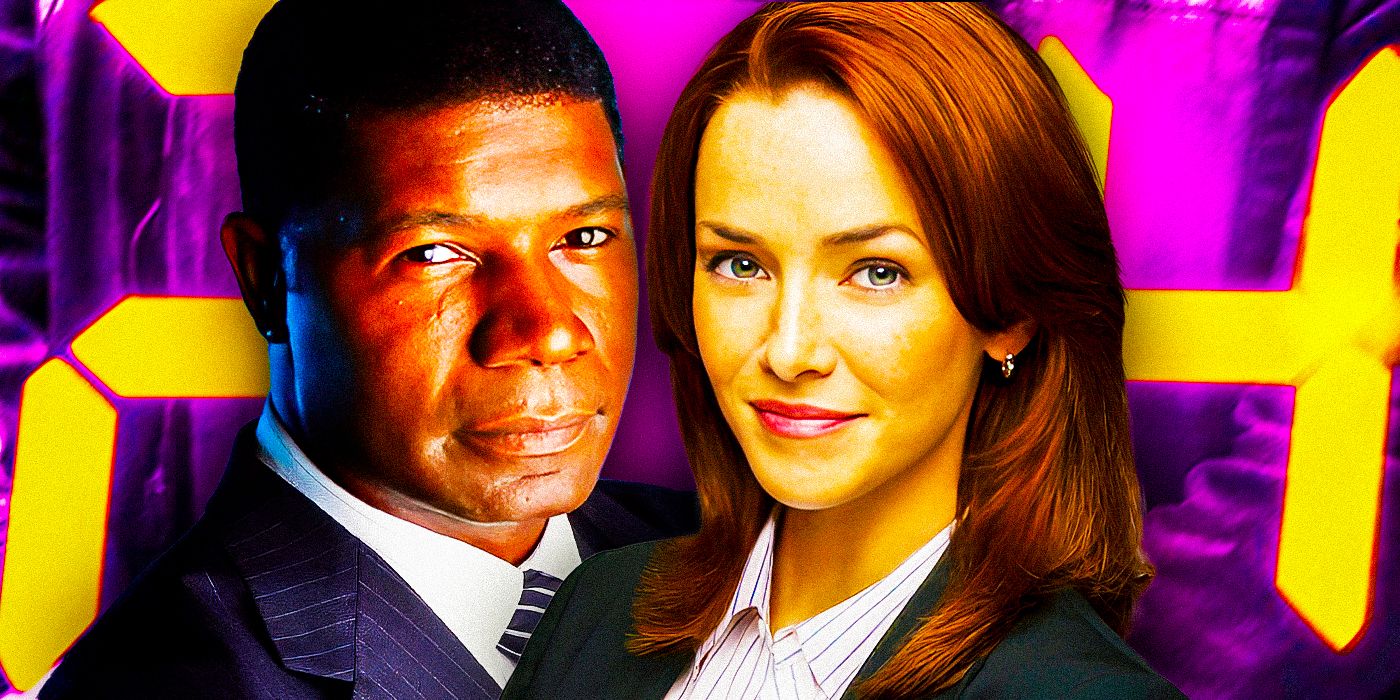 Custom image of David Palmer and Renee Walker from 24 against a purple and yellow backdrop.