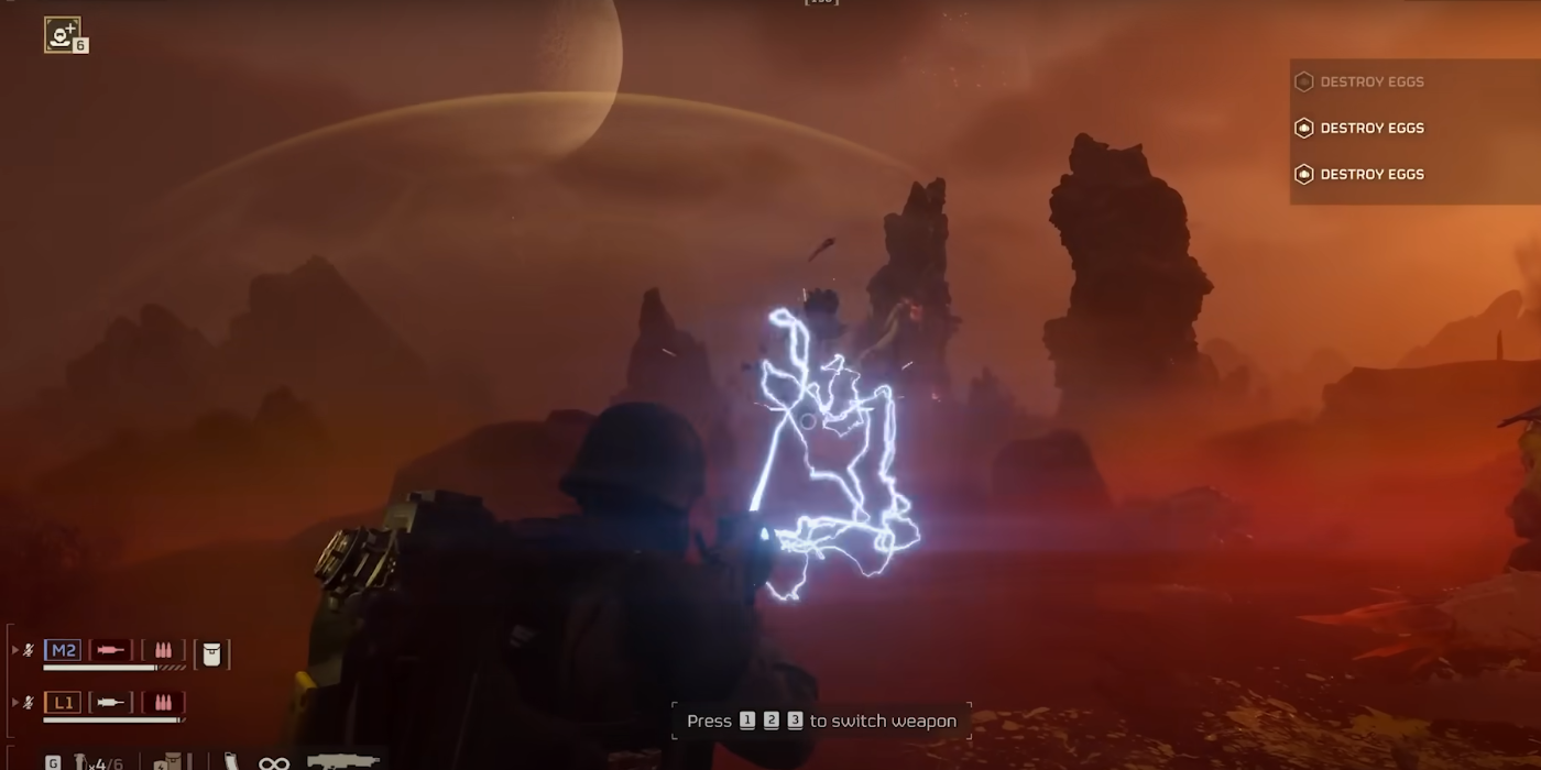 Helldivers 2 devs tell players to put down the lightning guns to prevent  the game from freezing, which sounds like a Terminid in disguise to me