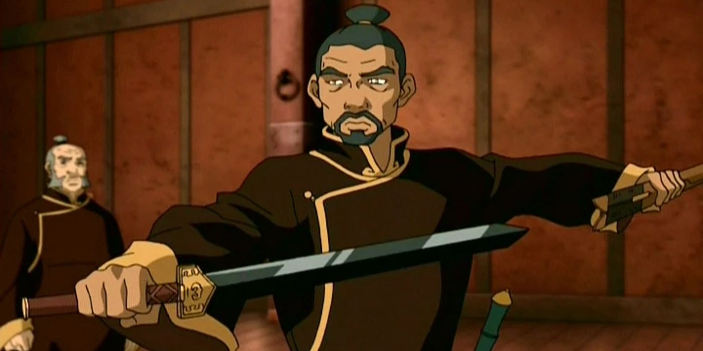 Piandao holding Sokka's black sword in Avatar: The Last Airbender