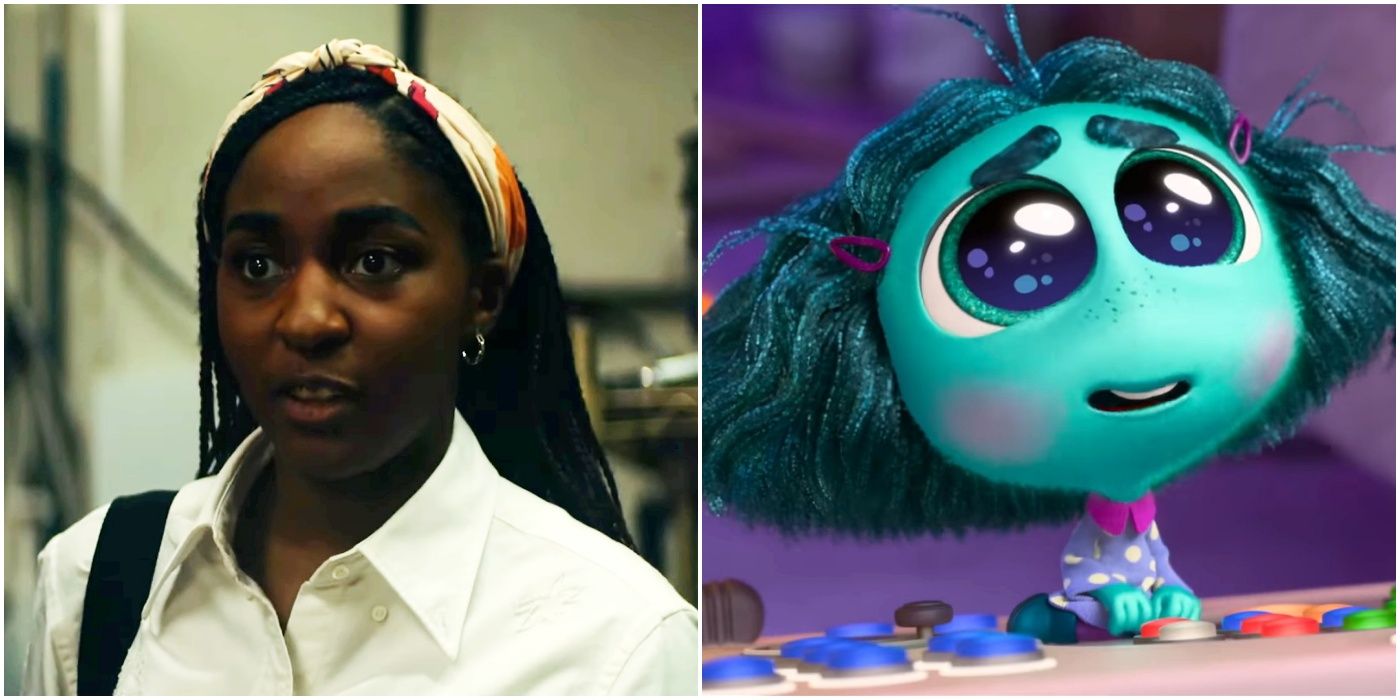 Ayo Edebiri as Sydney in The Bear and as Envy in Inside Out 2.