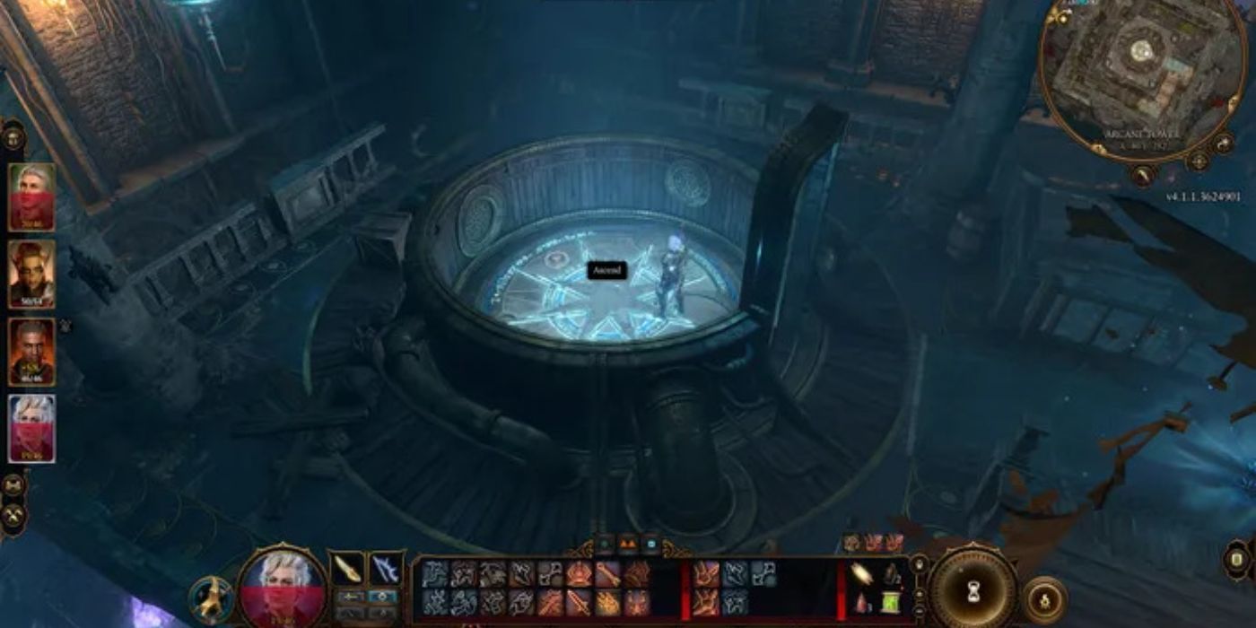 Player ascending the elevator in the Arcane Tower in Baldur's Gate 3.