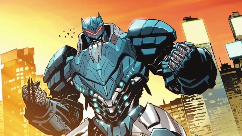 Batman and the Justice Leagues Mech Posing Before Fight DC