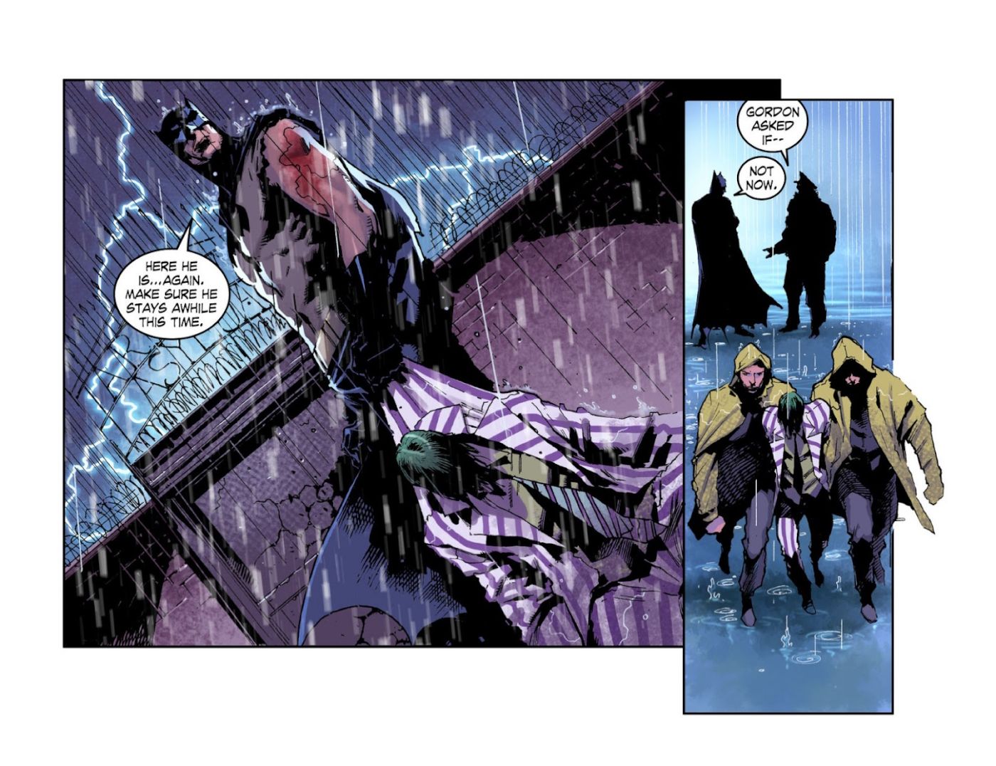 Comic book panels: Batman Captures The Joker And Brings Him To Arkham Asylum