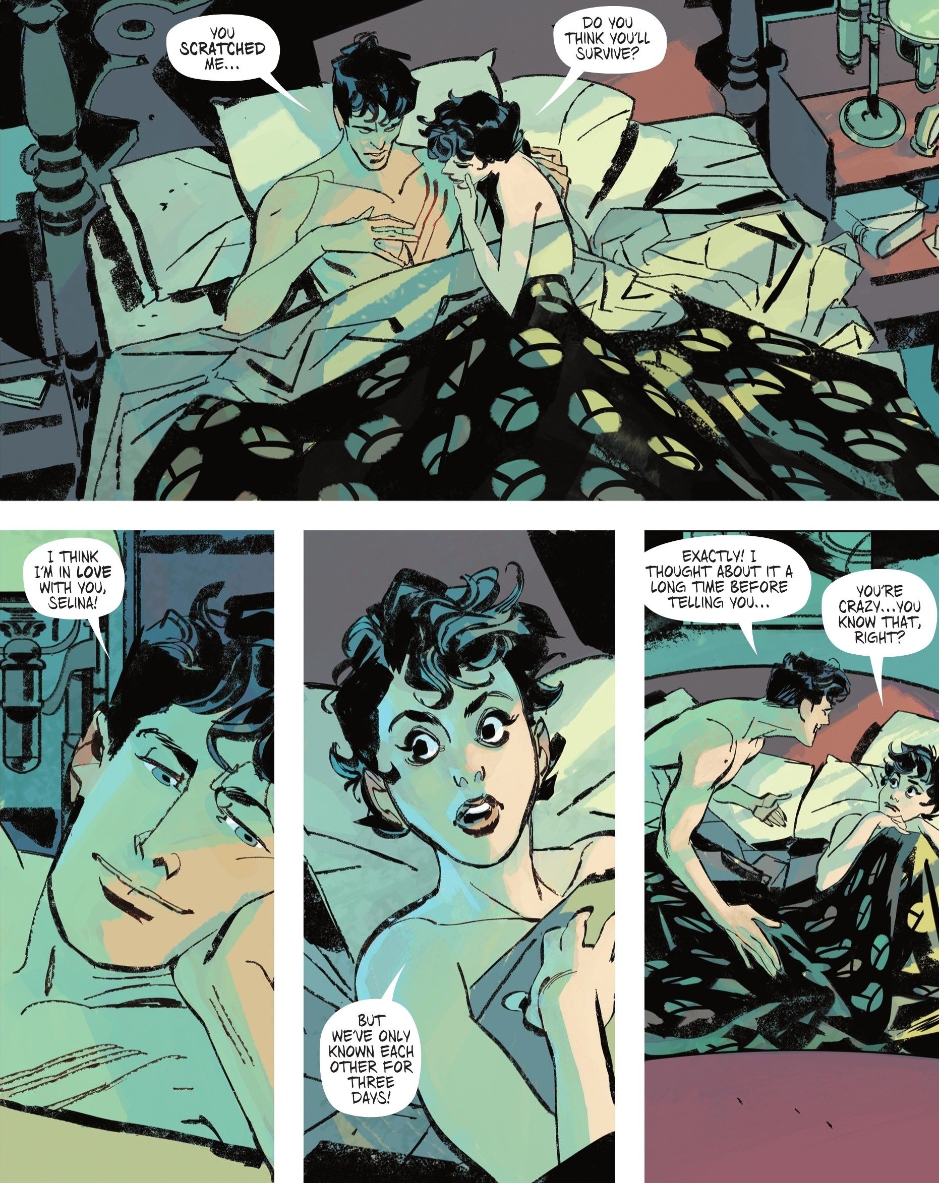 Batman Dylan Dog #1 com Dylan e Selina Kyle na cama juntos