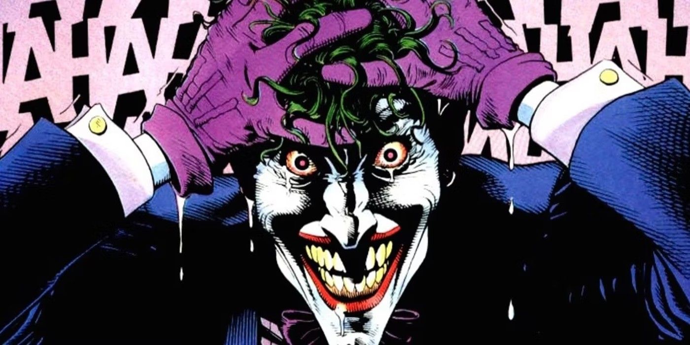 Imagem do Coringa rindo loucamente. 