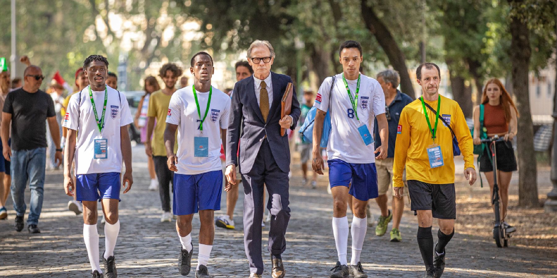 The England team arrive for a match in The Beautiful Game