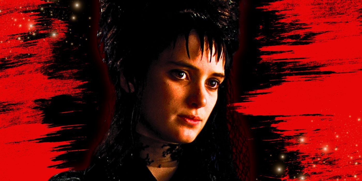 Winona Ryder as Lydia Deetz in Beetlejuice with a red background