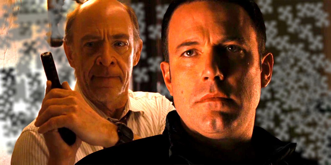 Ben Affleck as Chris looking at JK Simmons in The Accountant