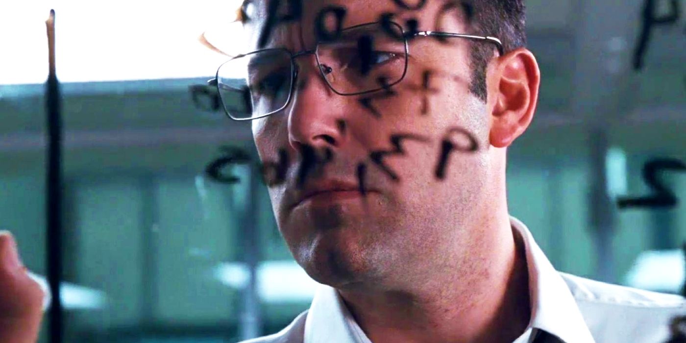 Ben Affleck writing on glass with a marker in The Accountant
