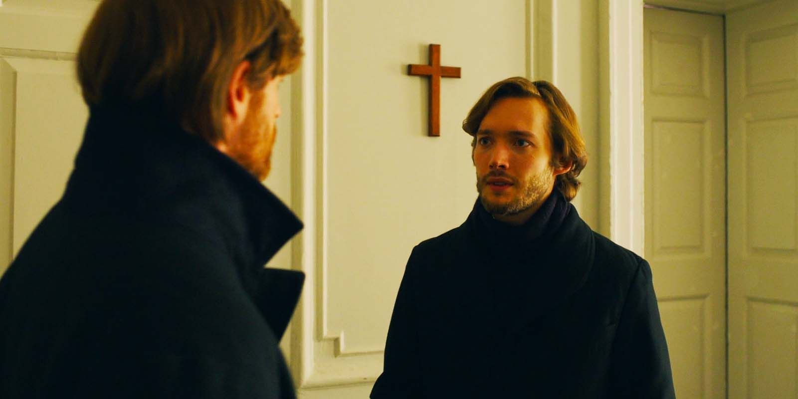 Benjamin Wainwright as Frederick Trenchard and Toby Regbo as Reverend James Trenchard in Belgravia The Next Chapter episode 8-1