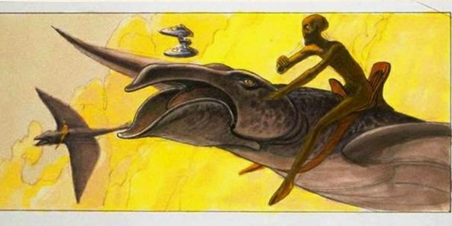 Ralph McQuarrie's early designs for Ewoks, which at the time rode manta ray like animals through the clouds of Bespin in The Empire Strikes Back
