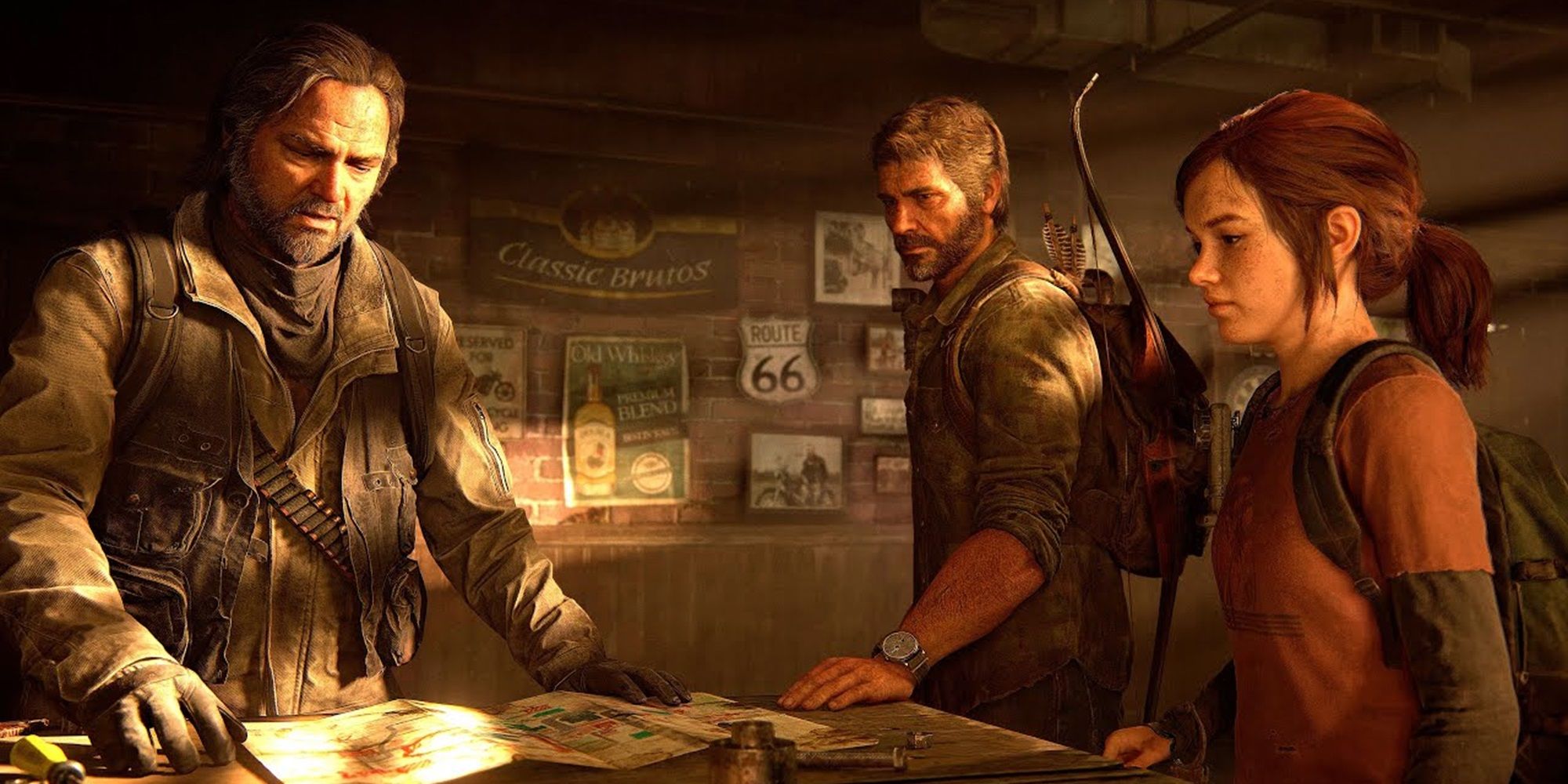 Bill fala com Joel e Ellie em The Last of Us