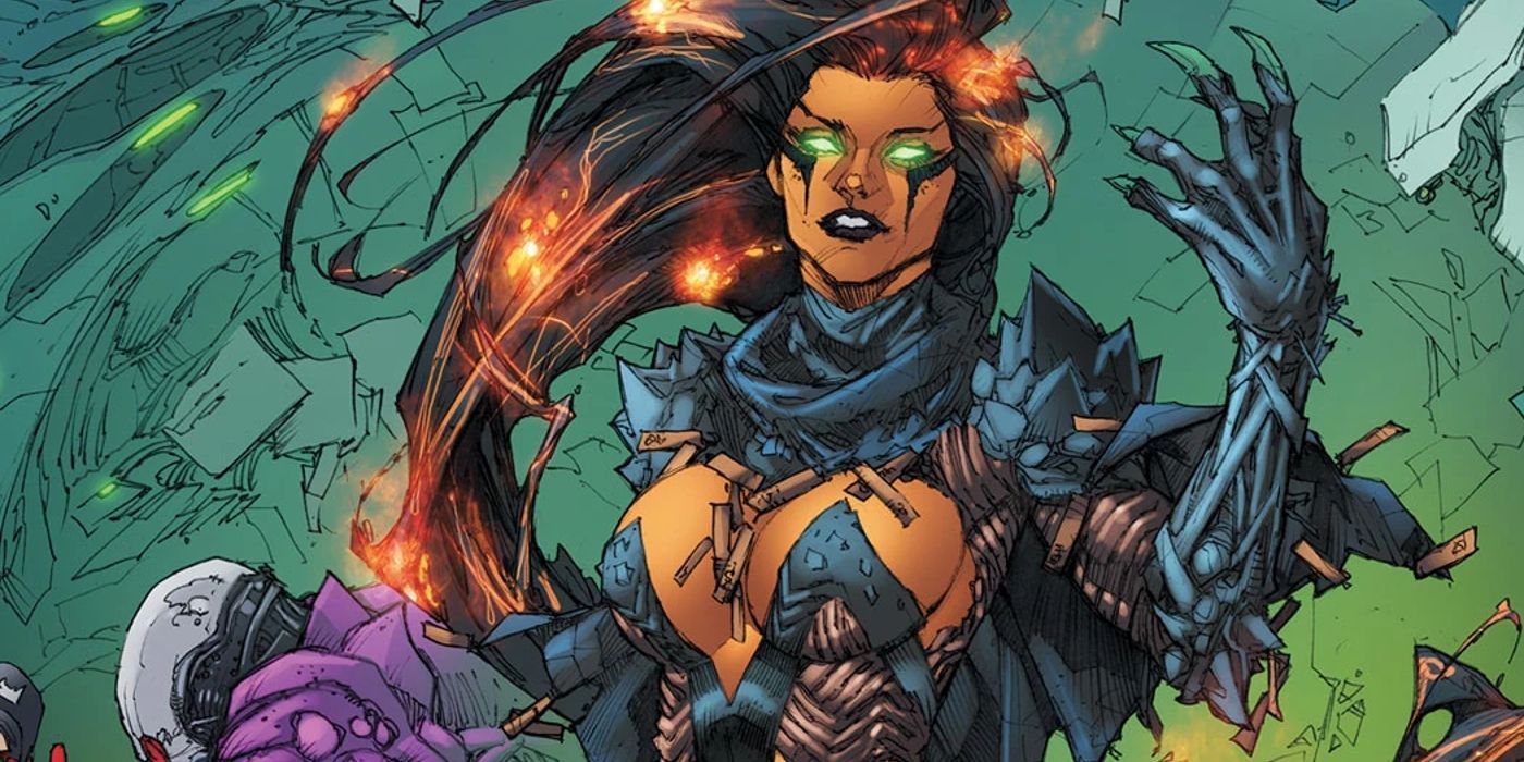 Blackfire em um planeta alienígena em uma história em quadrinhos da DC