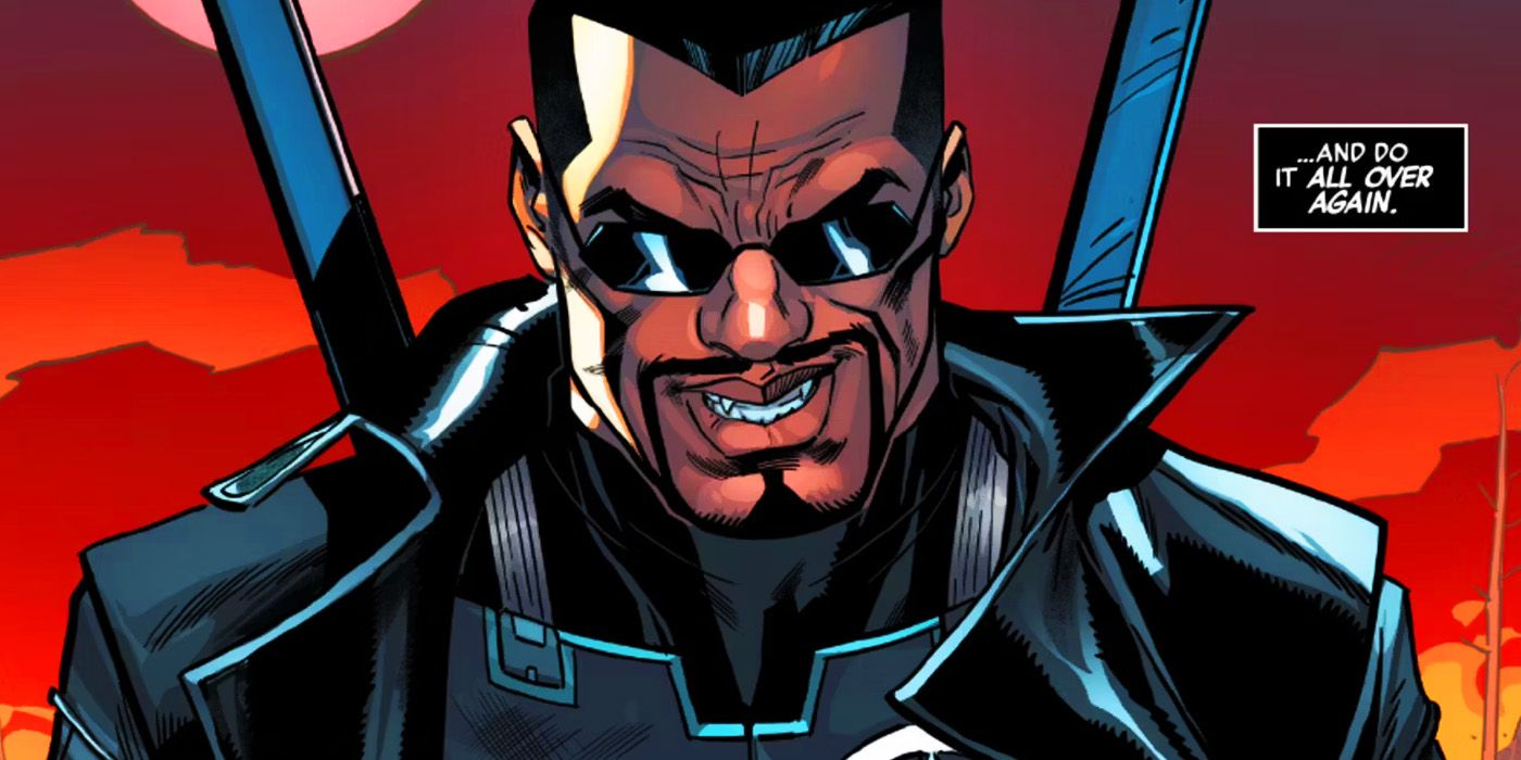 Blade with shades and swords in Marvel Comics