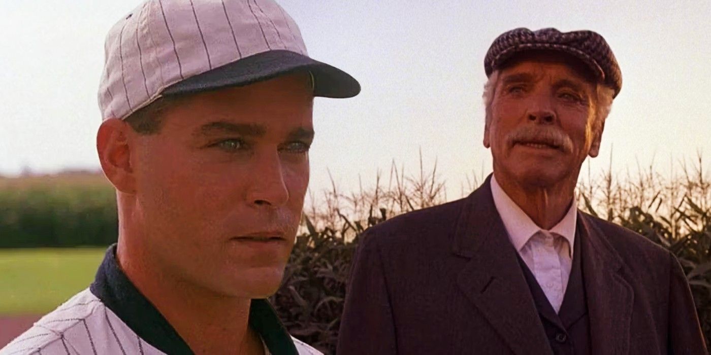 Blended image of Ray Liotta as Shoeless Joe Jackson and Burt Lancaster as Moonlight Graham in Field of Dreams