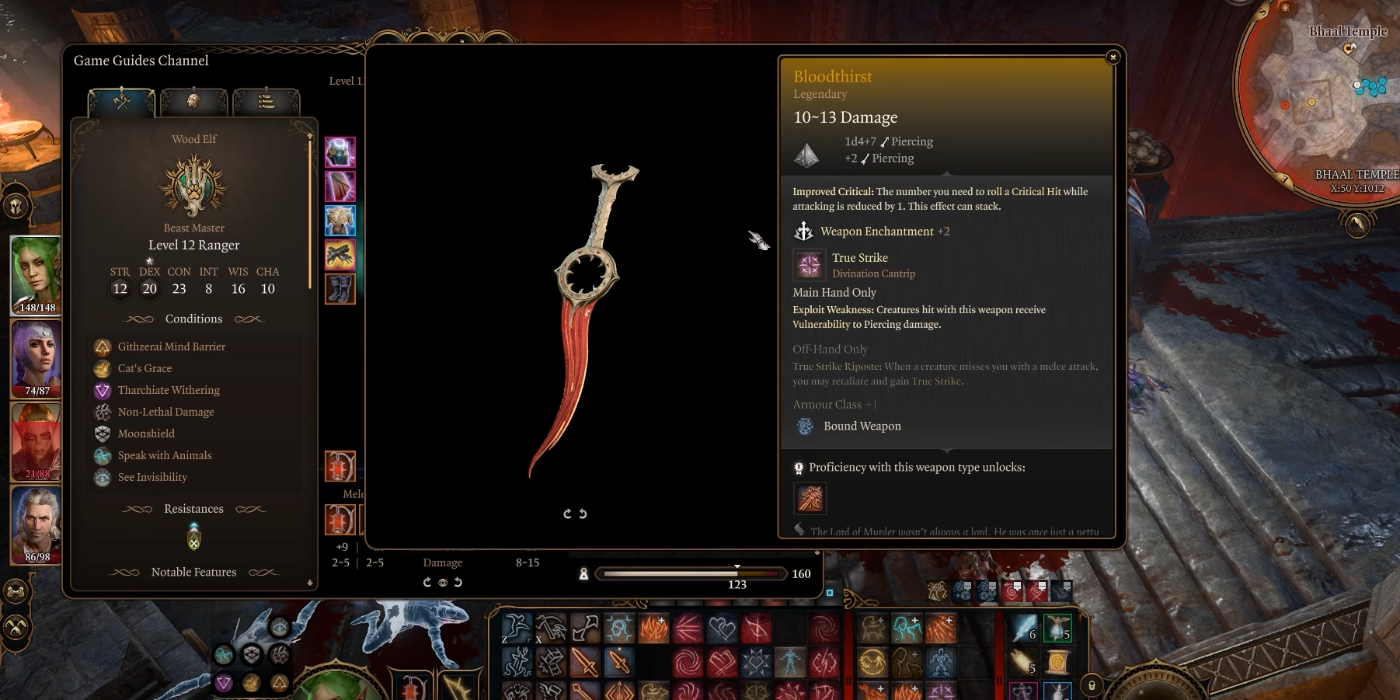 Bloodthirst dagger looted from Orin's body, in the player's inventory in Baldur's Gate 3.