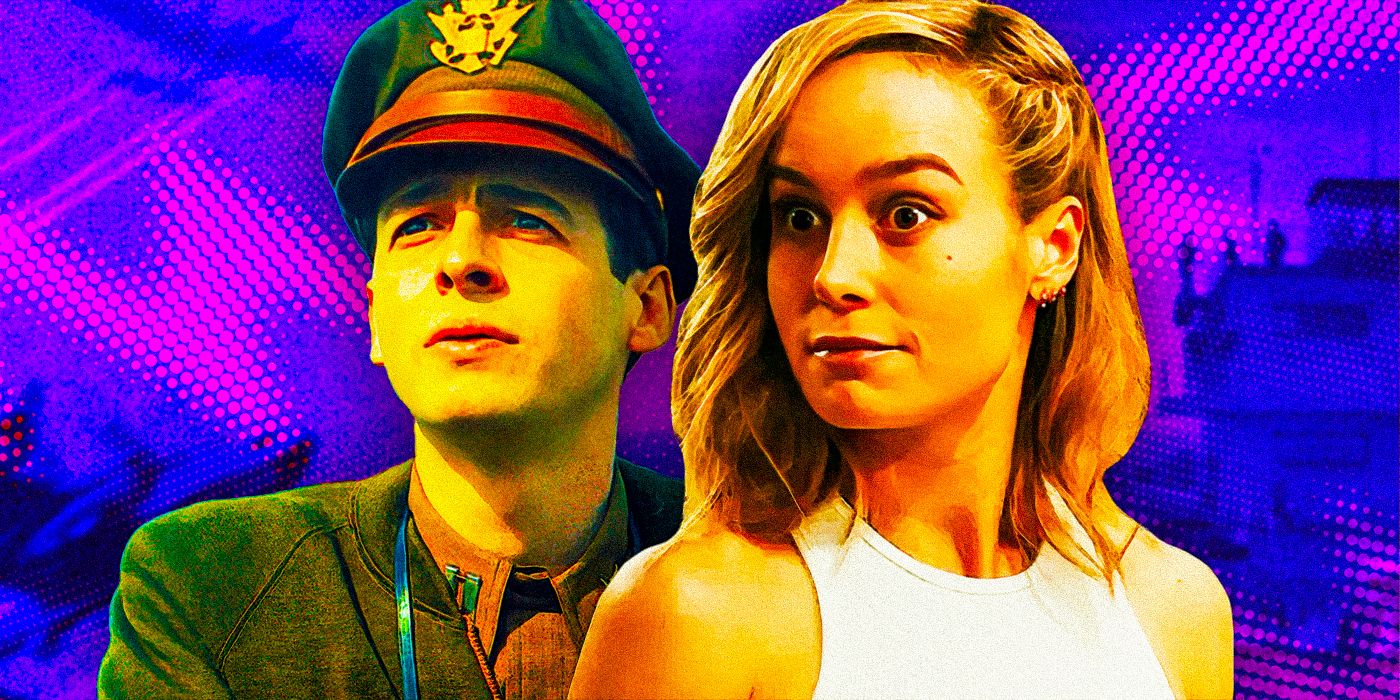 Anthony Boyle as Harry Crosby in Masters of the Air and Brie Larson as Captain Marvel in the MCU.