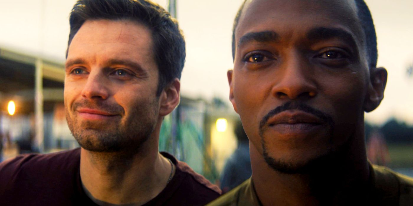 Bucky Barnes (Sebastian Stan) and Sam Wilson (Anthony Mackie) watch the sunset and smile in Louisianna in Falcon and the Winter Soldier