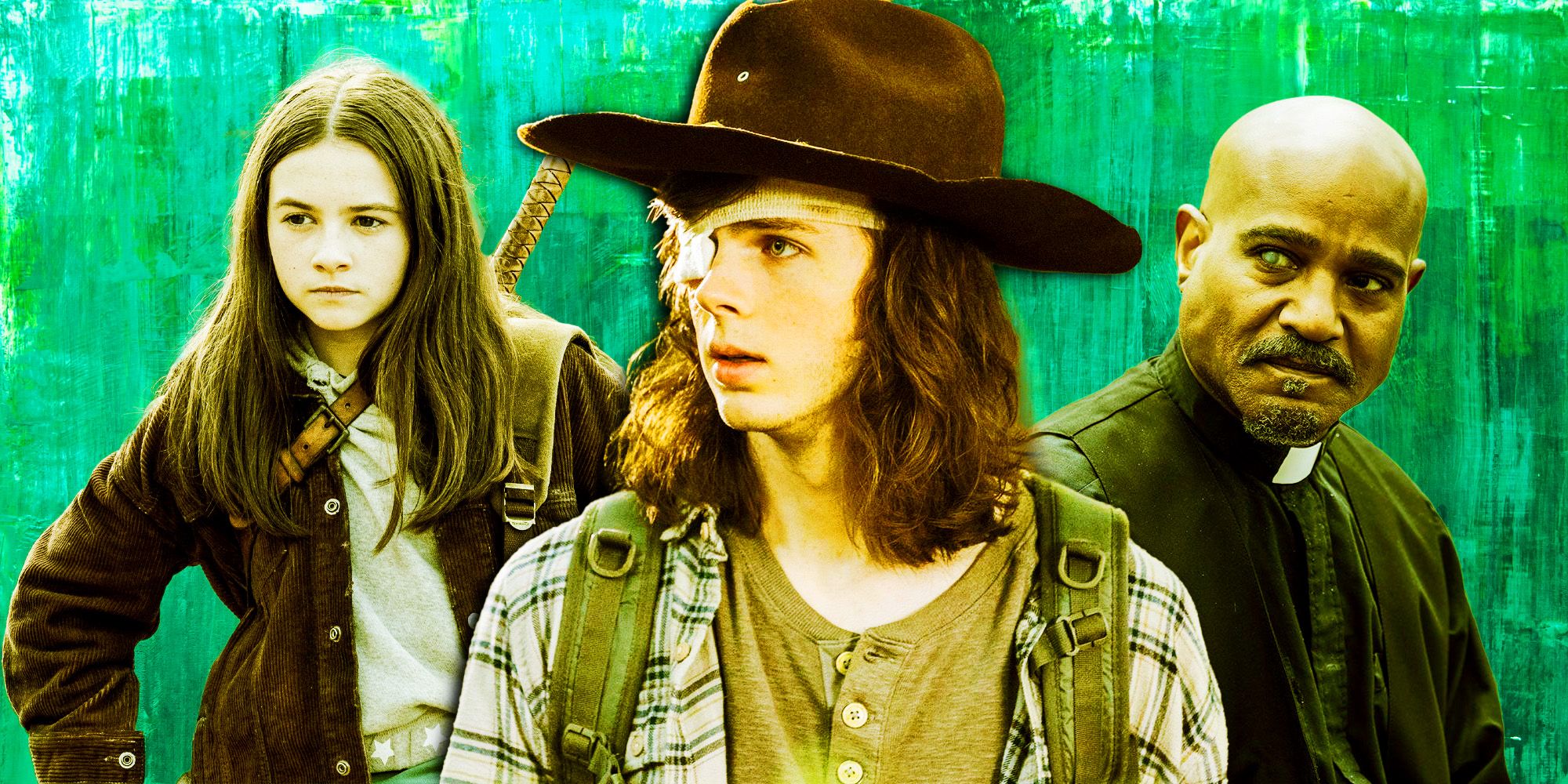 Cailey Fleming as Judith Grimes, Chandler Riggs as Carl Grimes, and Seth Gilliam as Gabriel Stokes in The Walking Dead