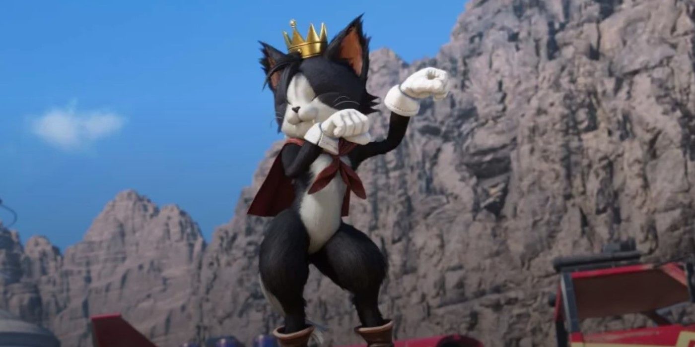 Cait Sith from Final Fantasy 7 Rebirth doing a cute pose. 