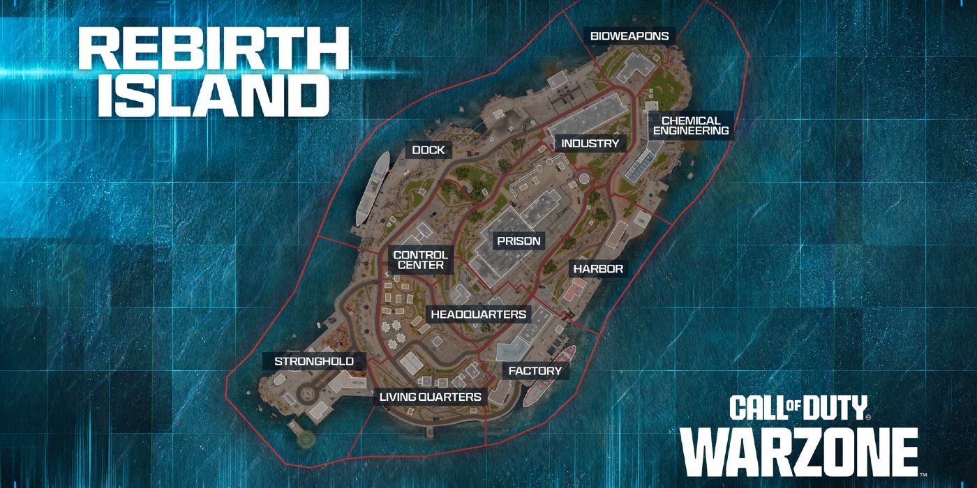 O mapa da Ilha Rebirth da 3ª temporada de Call of Duty Warzone.