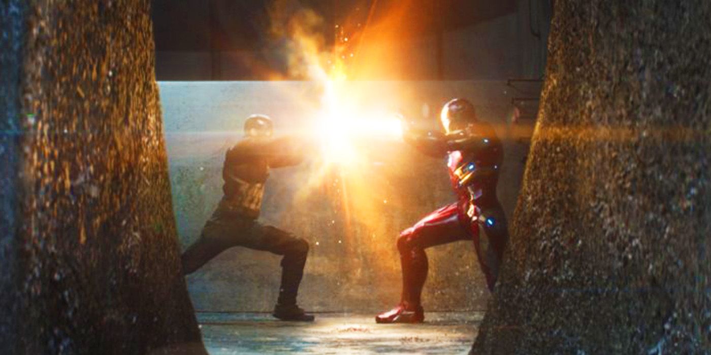 Captain America and Iron Man fighting over the Winter Soldier in Captain America Civil War