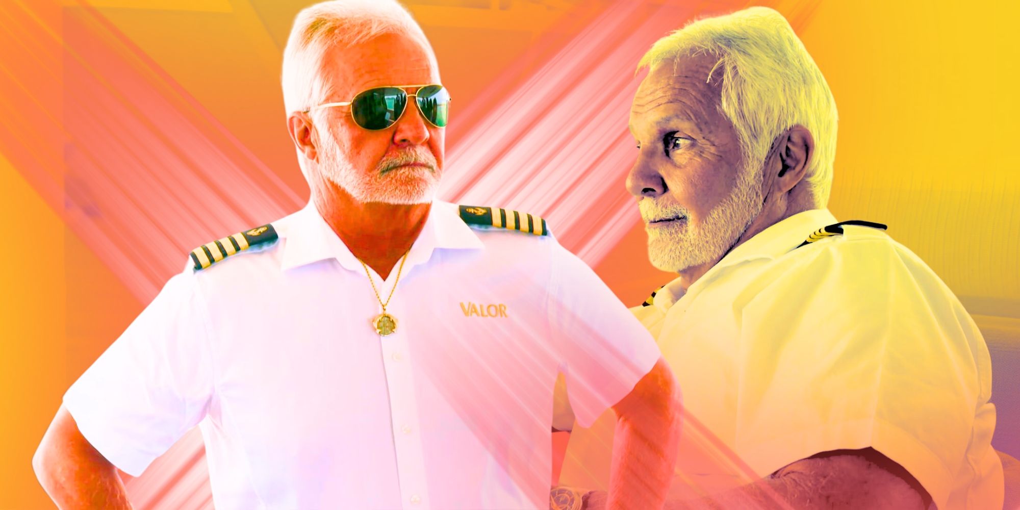 Below Deck's Captain Lee Rosbach looks stern and slightly amused in a montage image.