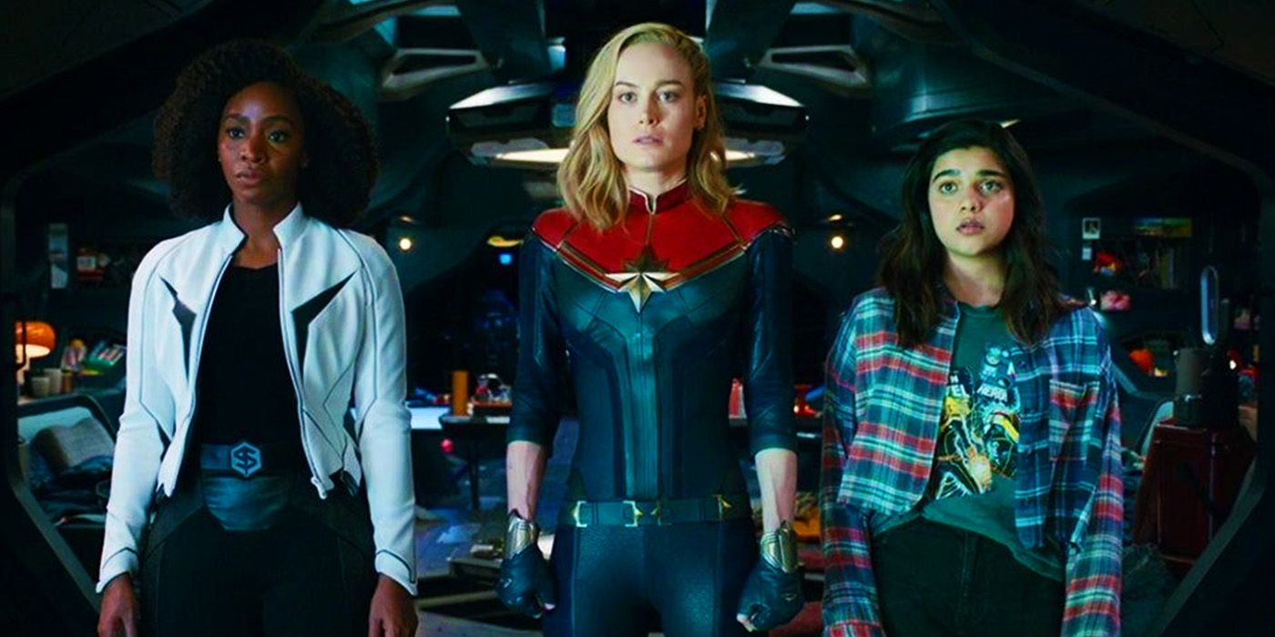 Capitã Marvel no espaço com Monica Rambeau e Kamala Khan em The Marvels