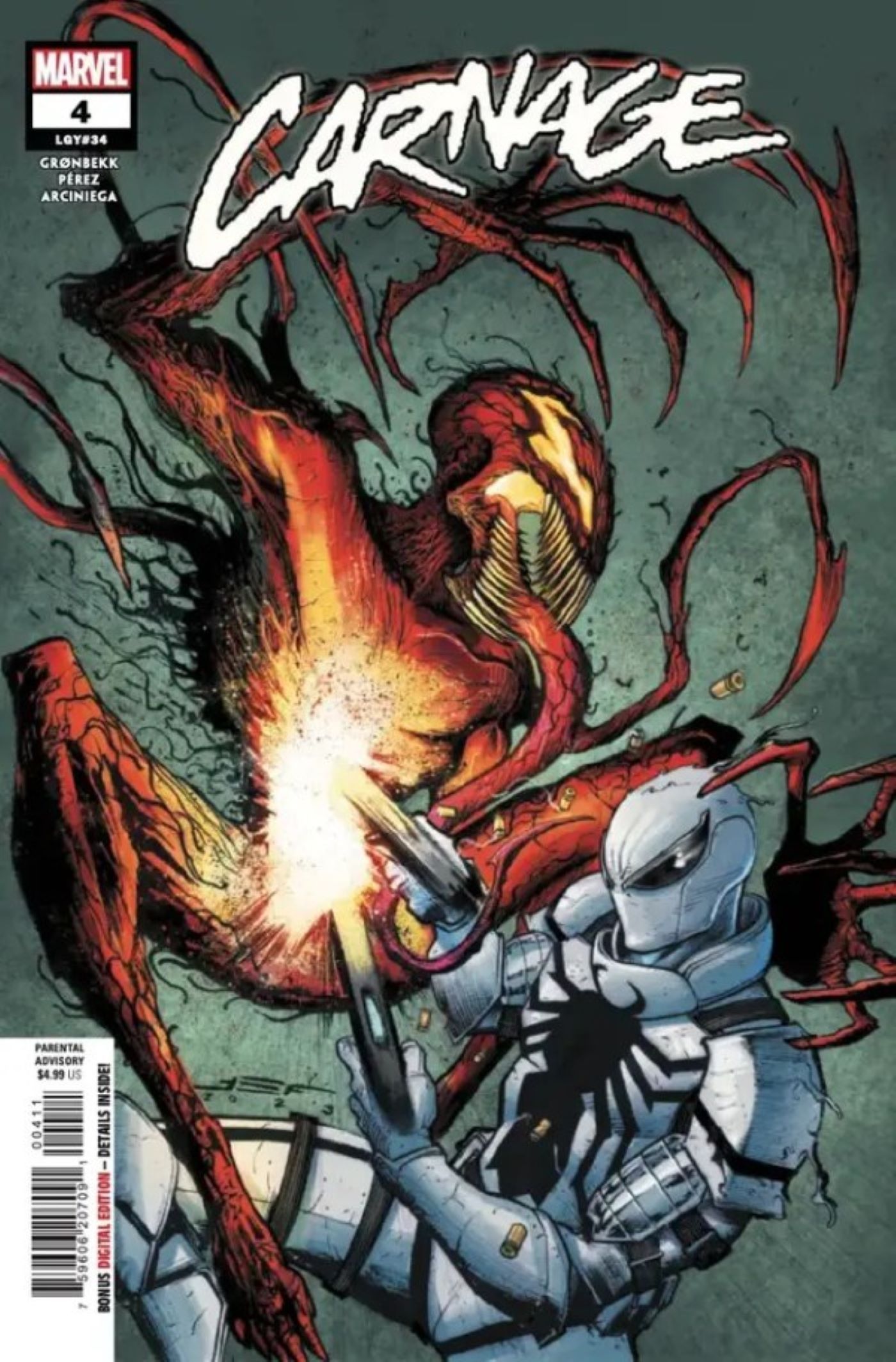 Carnage #4 featuring Agent Anti-Venom shooting Carnage
