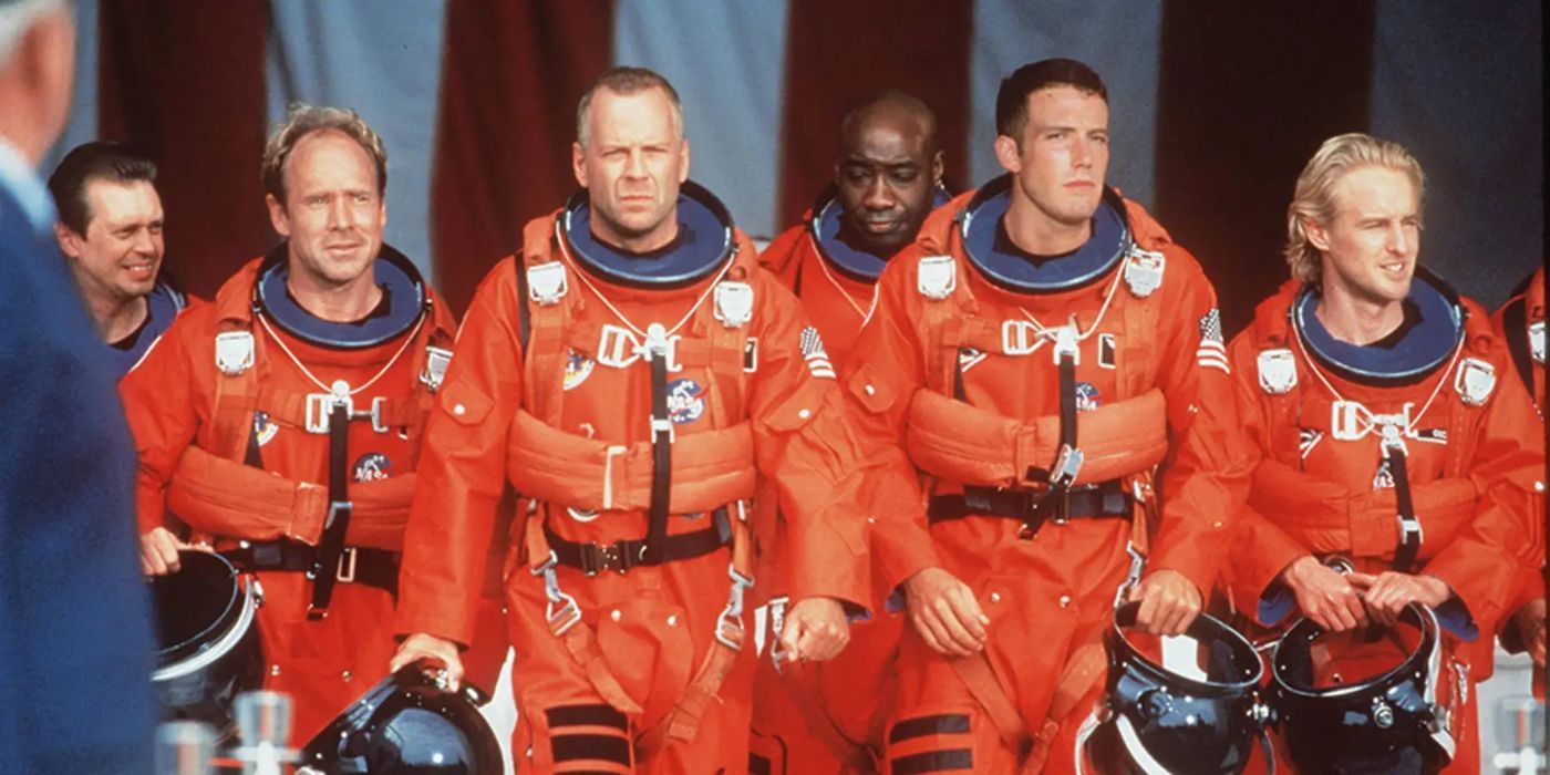 Cast of Armageddon walking in space suites